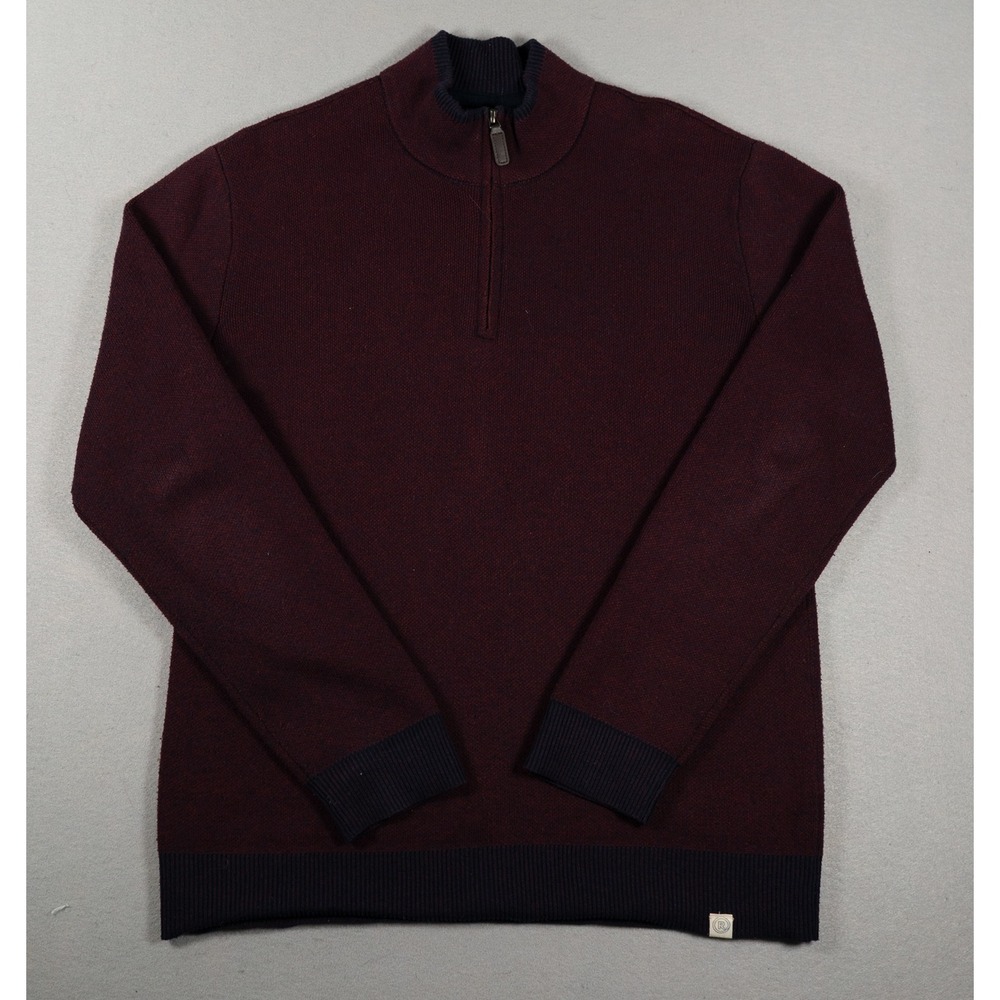 Marine Layer Mens Re-Spun Quarter Zip Sweater Textured Cotton Blend Maroon S